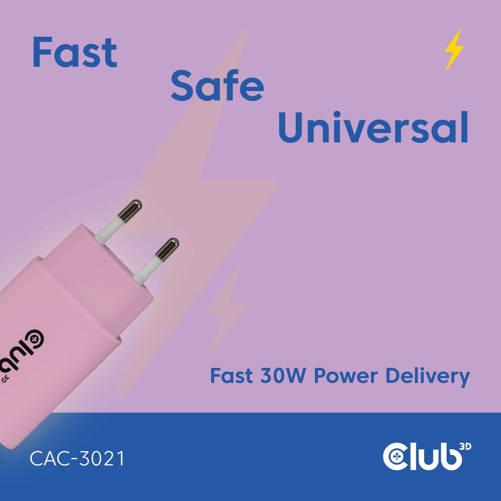 Karikues USB-C Club3D CAC-3021, 30W, 2 copë, rozë