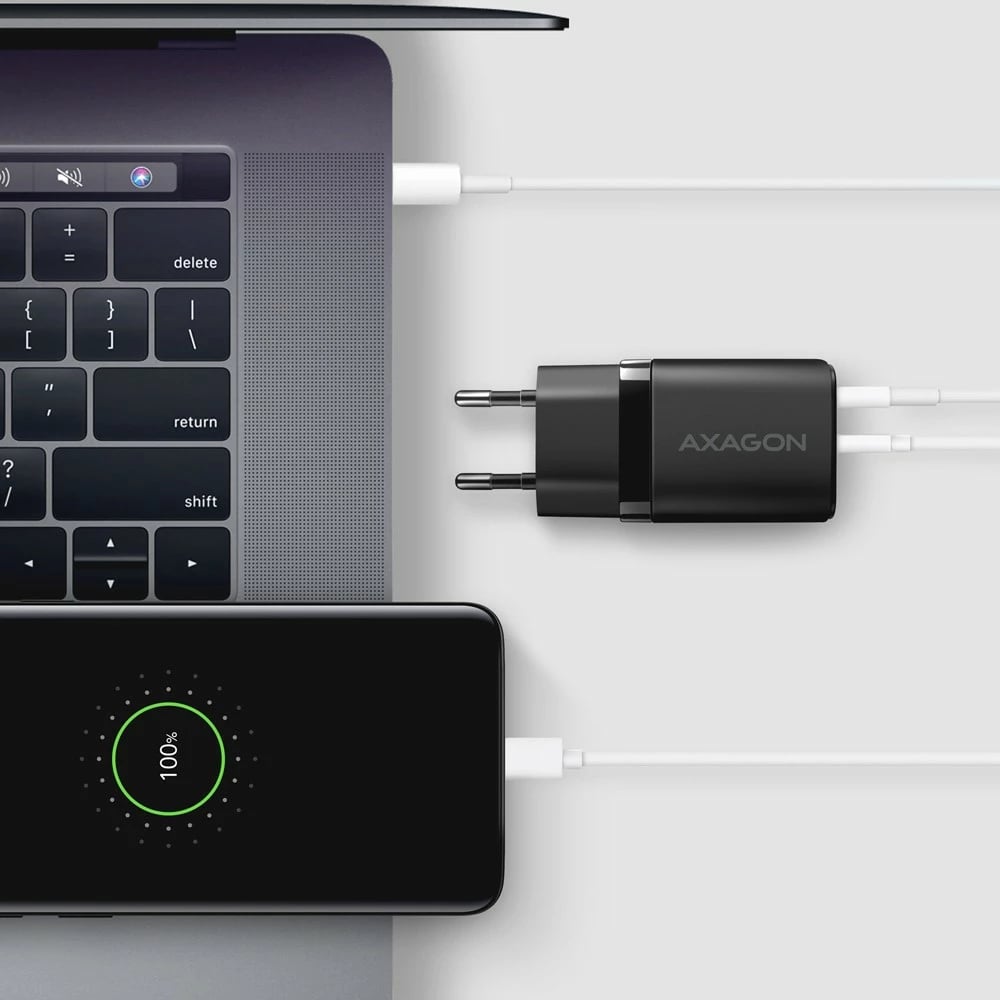 Mbushës muri AXAGON ACU-PQ30, 30W, 2 porta (USB-A QC3.0/4.0 + USB-C PD3.0), i zi