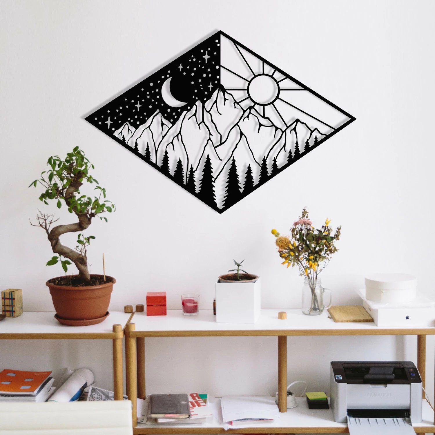 Aksesor dekorativ metalik për mur, Wallity Suveyda, ngjyrë e zezë, 56x38cm