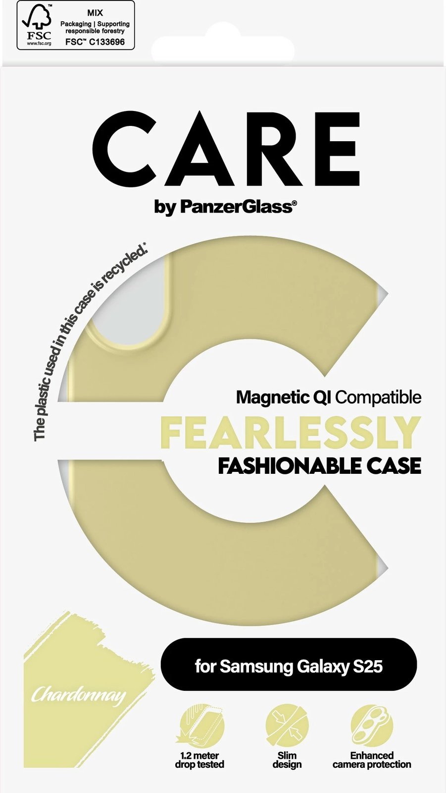Mbështjellës PanzerGlass CARE Fashionable Case Chardonnay për Galaxy S25, silikon, yellow