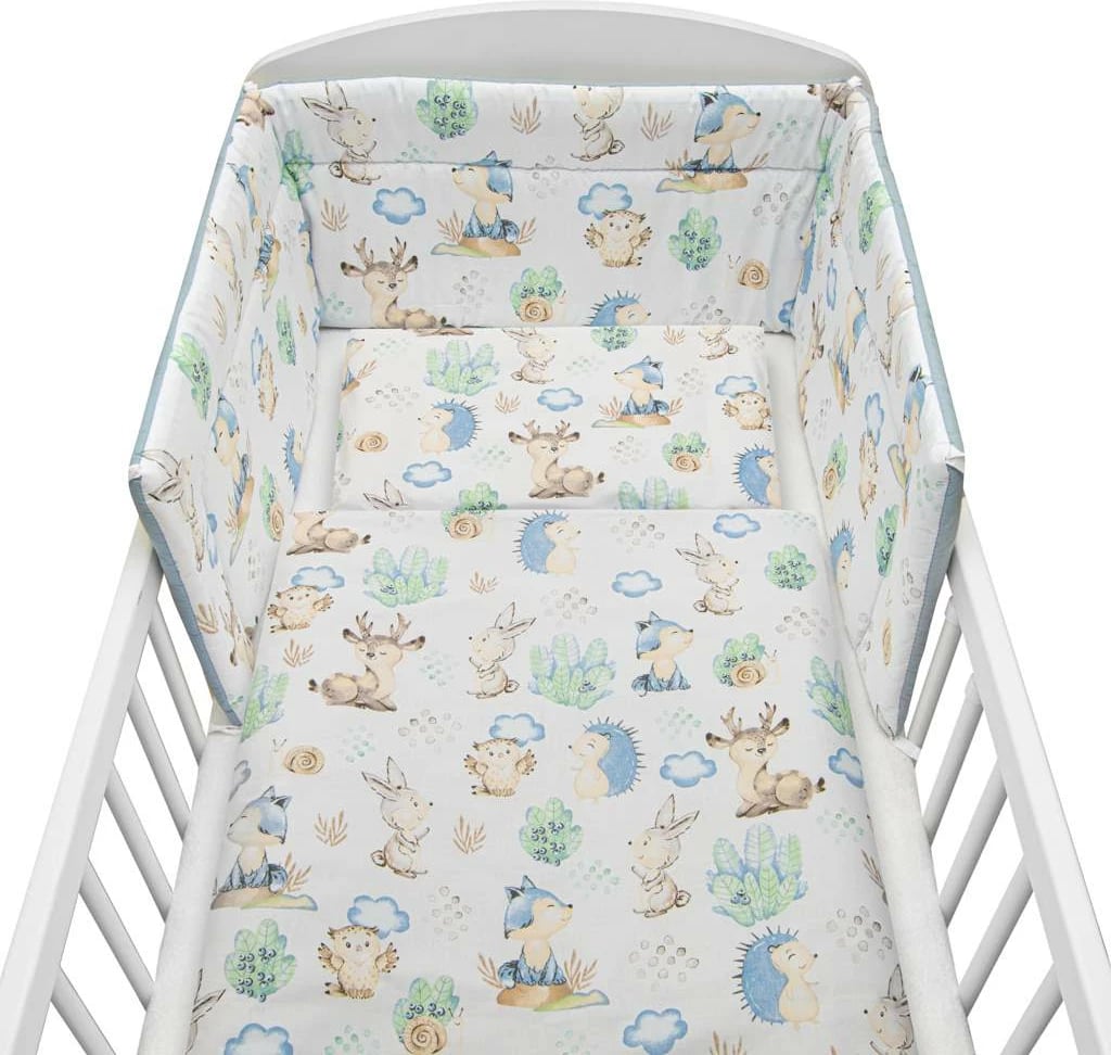 Set shtroje krevat foshnje, New Baby, Hedgehog, 100x135 cm mbulesë jorgani + 40x60 cm këllëf jastëku + mbrojtëse 31x175 cm, pambuk 100%, gri, set 3 pjesë