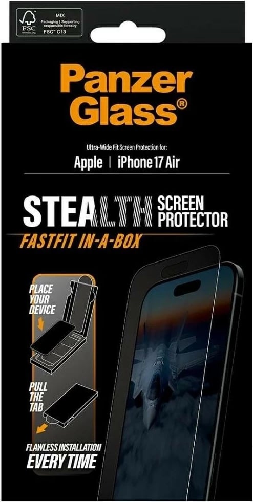 Xham mbrojtës PanzerGlass Stealth Ultra-Wide Fit Fastfit për iPhone 17 Air transparent