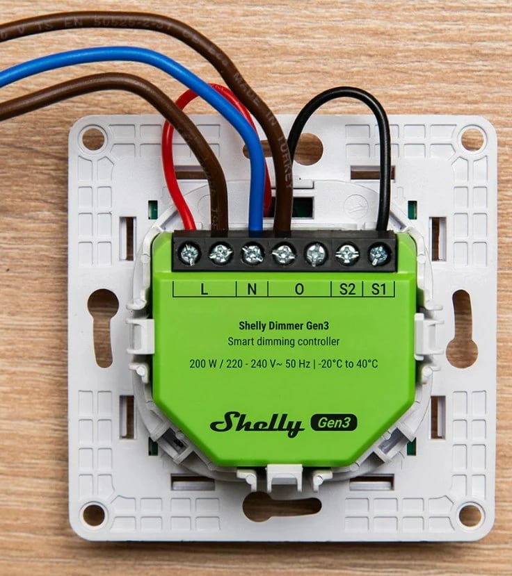 Dimmer Shelly Gen3 për ndriçim të integruar, i zi/lime