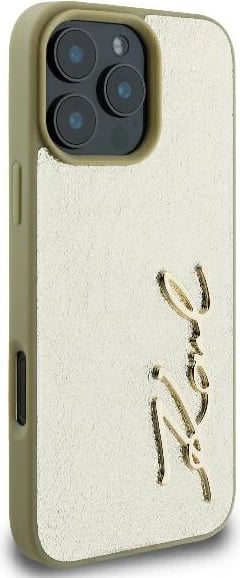 Mbështjellës Karl Lagerfeld Metal Signature për iPhone 16 Pro, Ari