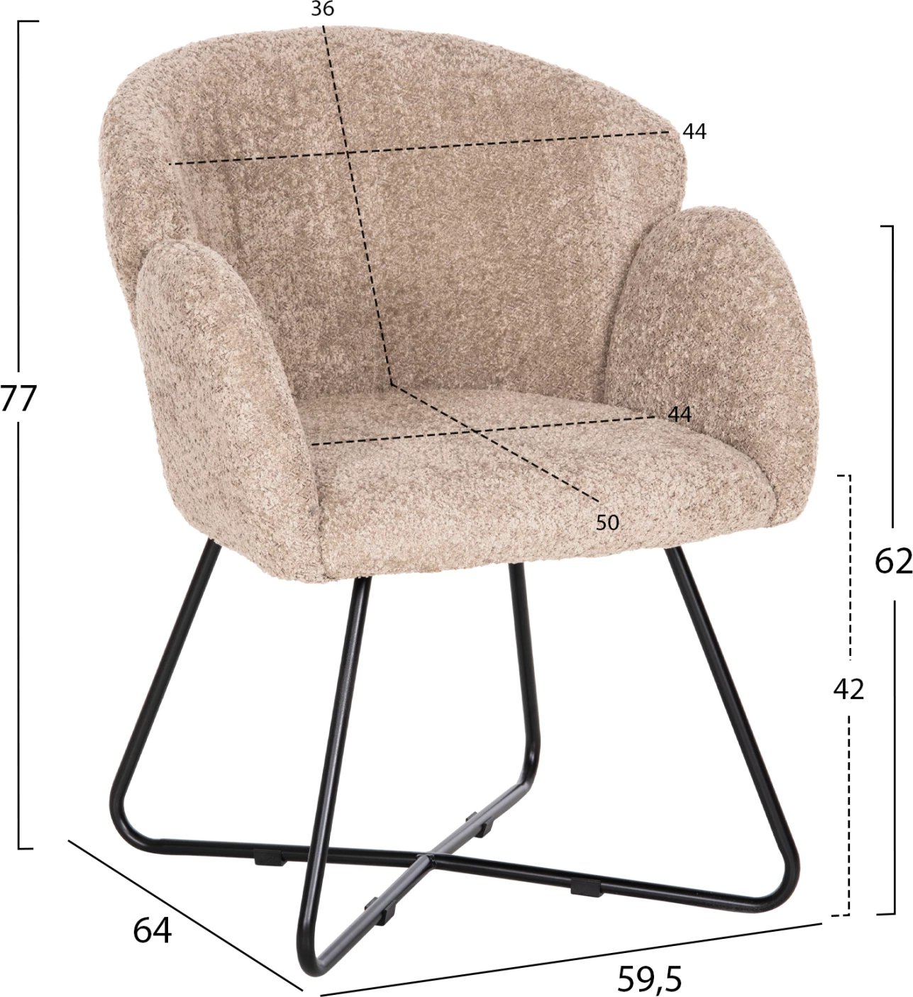 Karrige HARNIS FH9603.08, ngjyrë bezhë, bazë metalike e zezë, 59.5x64x77 cm