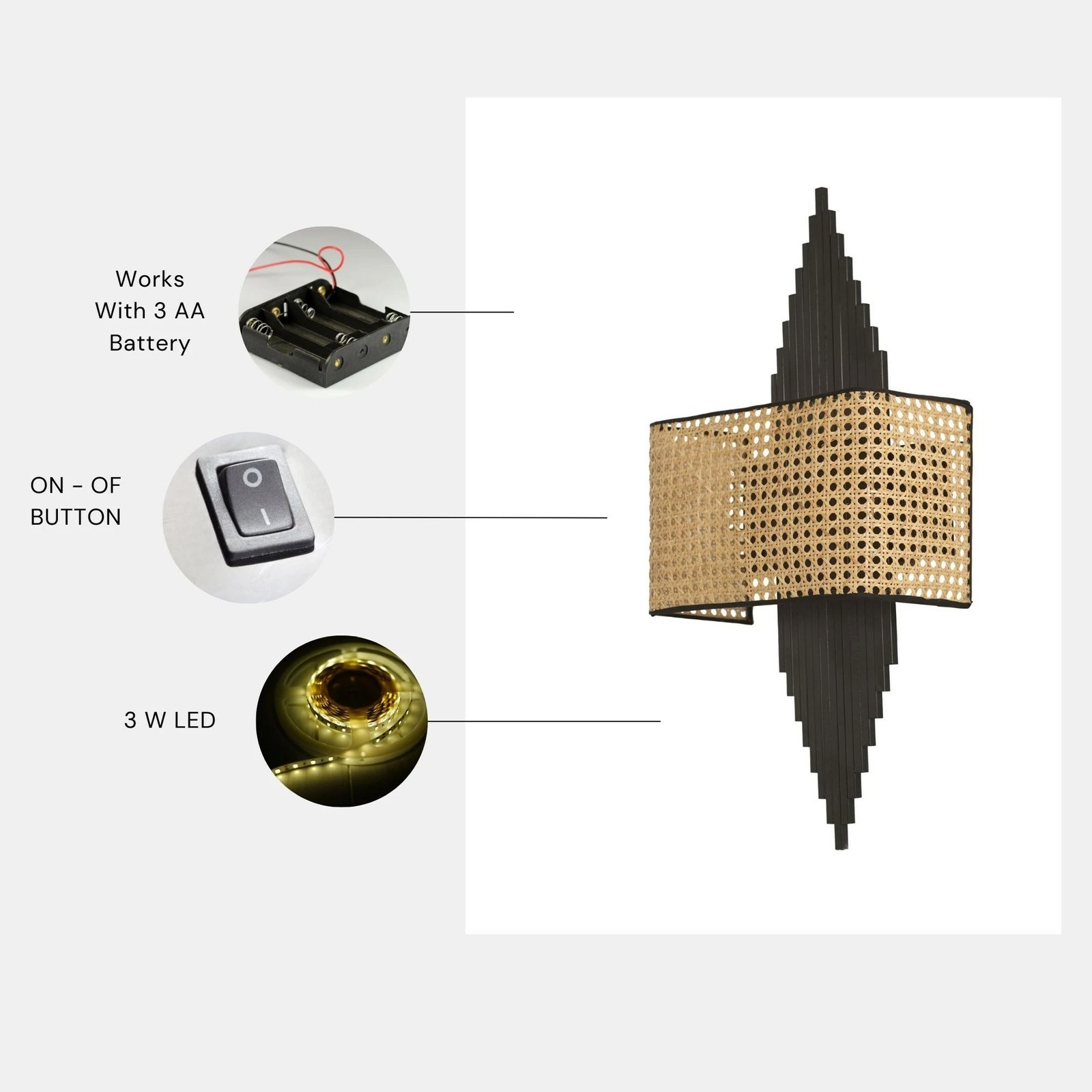 Llambë muri Opviq, Aslı - 8761-2P, metal dhe material tekstili, ngjyrë e zezë dhe bezhë