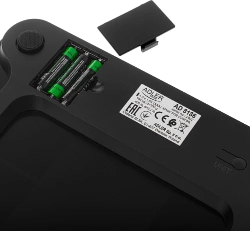 Peshore smart trupi, Adler AD 8186, Bluetooth 4.2, kapacitet 180 kg, ekran LED, Tuya, platformë xham 6 mm 28x28 cm, e zezë