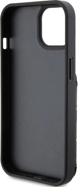 Mbështjellës Karl Lagerfeld Saffiano Cardslots & Stand Monogram Choupette për iPhone 15, i zi