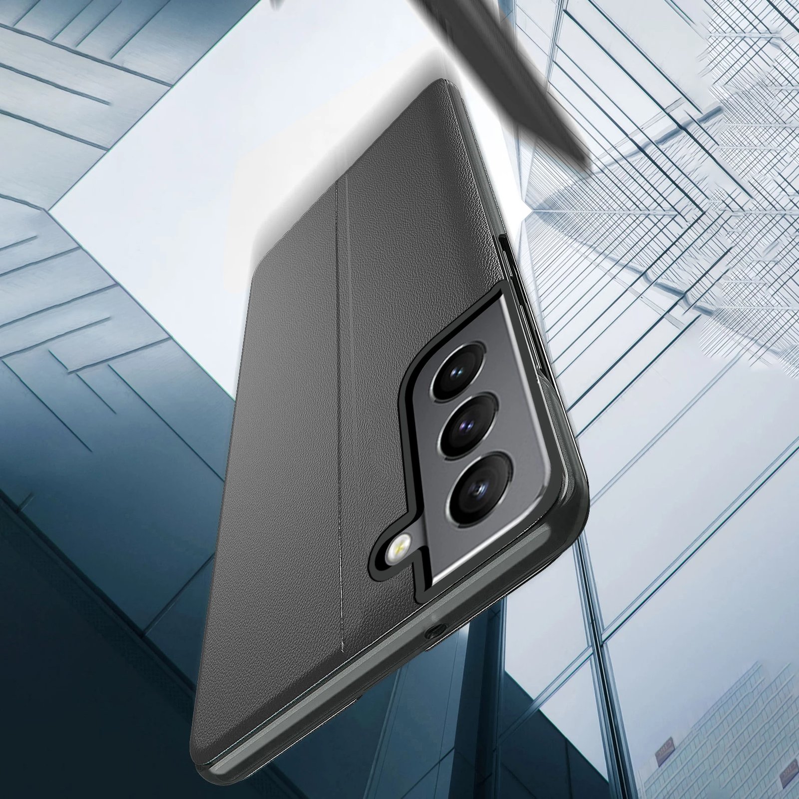 Mbështjellës Hurtel Eco Leather View Case për Samsung Galaxy S22+, me kapak dhe mbajtëse, Kuq
