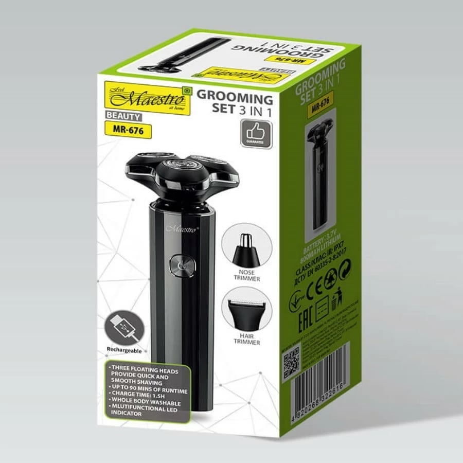 Makinë rroje 3-në-1, Feel-Maestro, MR-676, USB-C, 800 mAh, 90 min, IPX7, e zezë, set