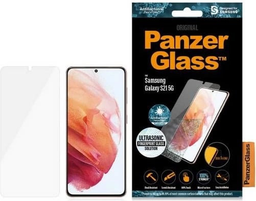 Xham mbrojtës PanzerGlass për Samsung Galaxy S21, antibakterial, me kornizë të zezë