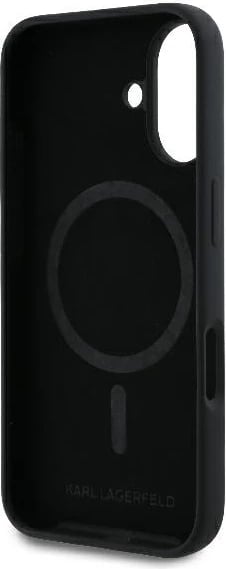 Mbështjellës Karl Lagerfeld Silicone KC Heads Ring MagSafe për iPhone 16 Plus, i zi