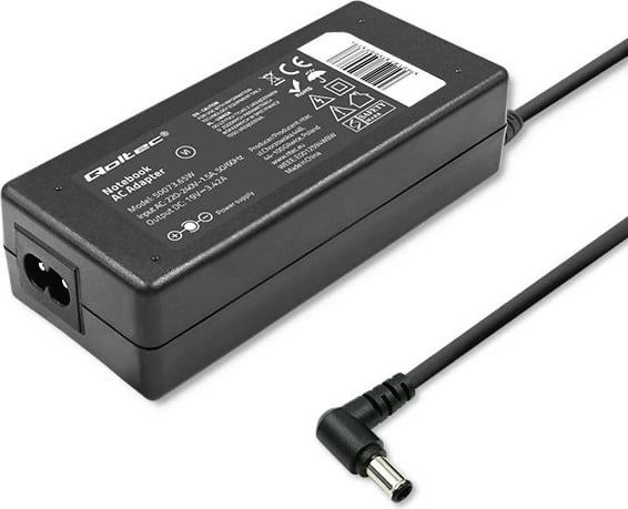 Adapter rryme për laptop Toshiba Qoltec 65W, 19V, 3.42A, 5.5x2.5 mm, i zi