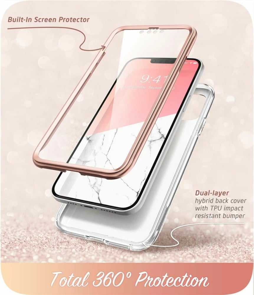 Mbështjellës Supcase Cosmo për iPhone 14 Plus, mermer rozë