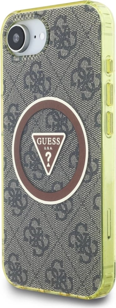 Mbështjellës Guess IML Metal Glitter 4G Circle Triangle MagSafe për iPhone 16e, Kafe