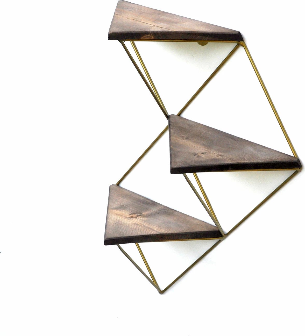 Raft dekorativ prej druri për mur, ngjyrë arre dhe ari, Hanah Home, Wr076