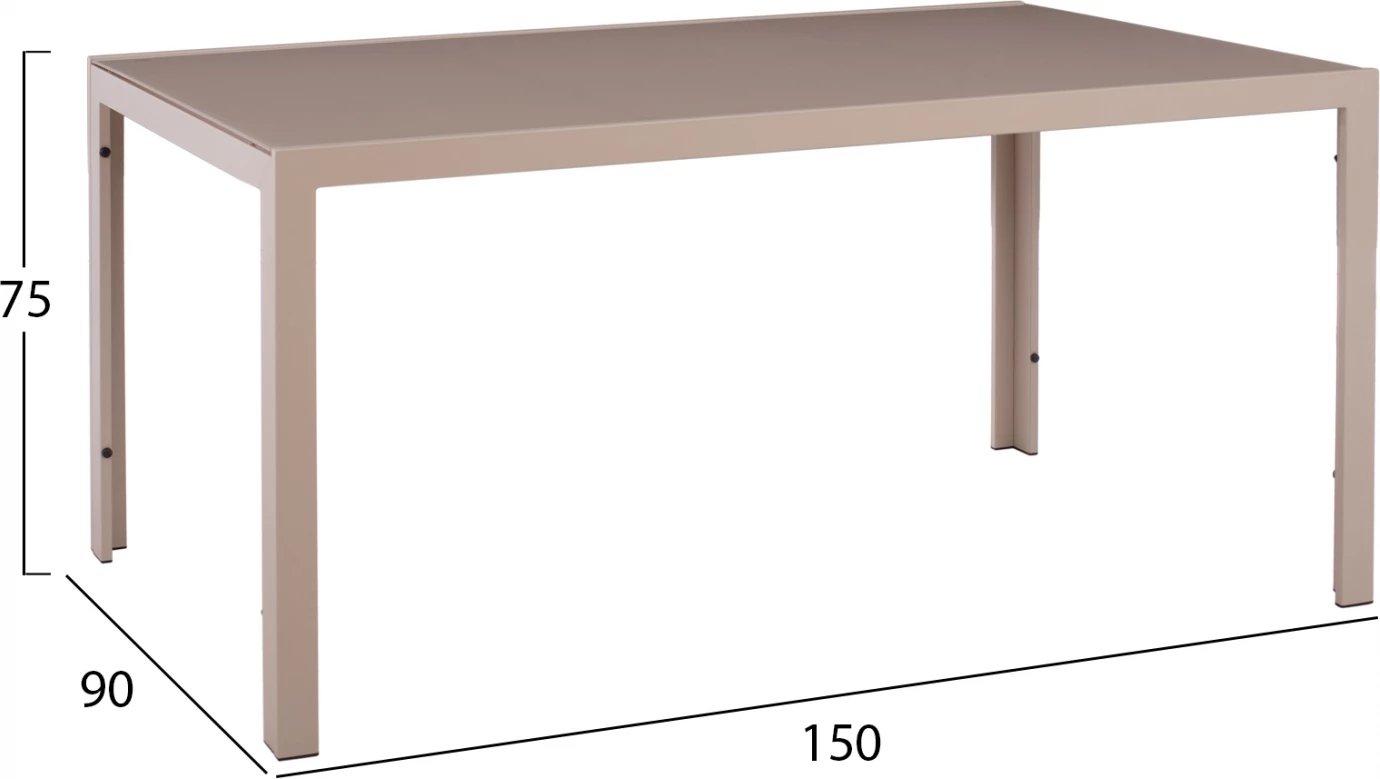 Tavolinë drejtkëndore metalike, ngjyrë kapuçino, me xham, FH5767.04, 150x90x75 cm