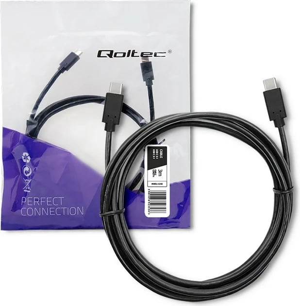 Kabllo USB Type-C Qoltec 52353, 3m, e zezë
