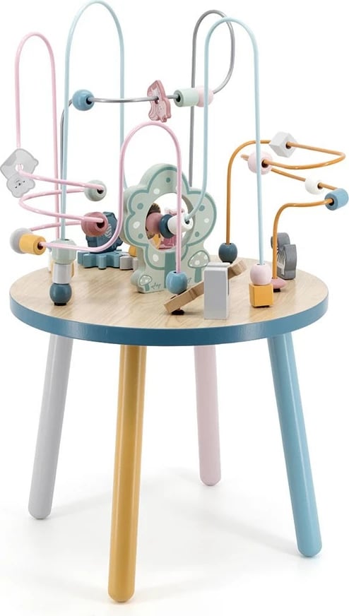 tavolinë aktivitetesh druri Viga, labirinte me rruaza dhe ingranazhe, ah, për 24m+, 38x65x38 cm, shumëngjyrëshe