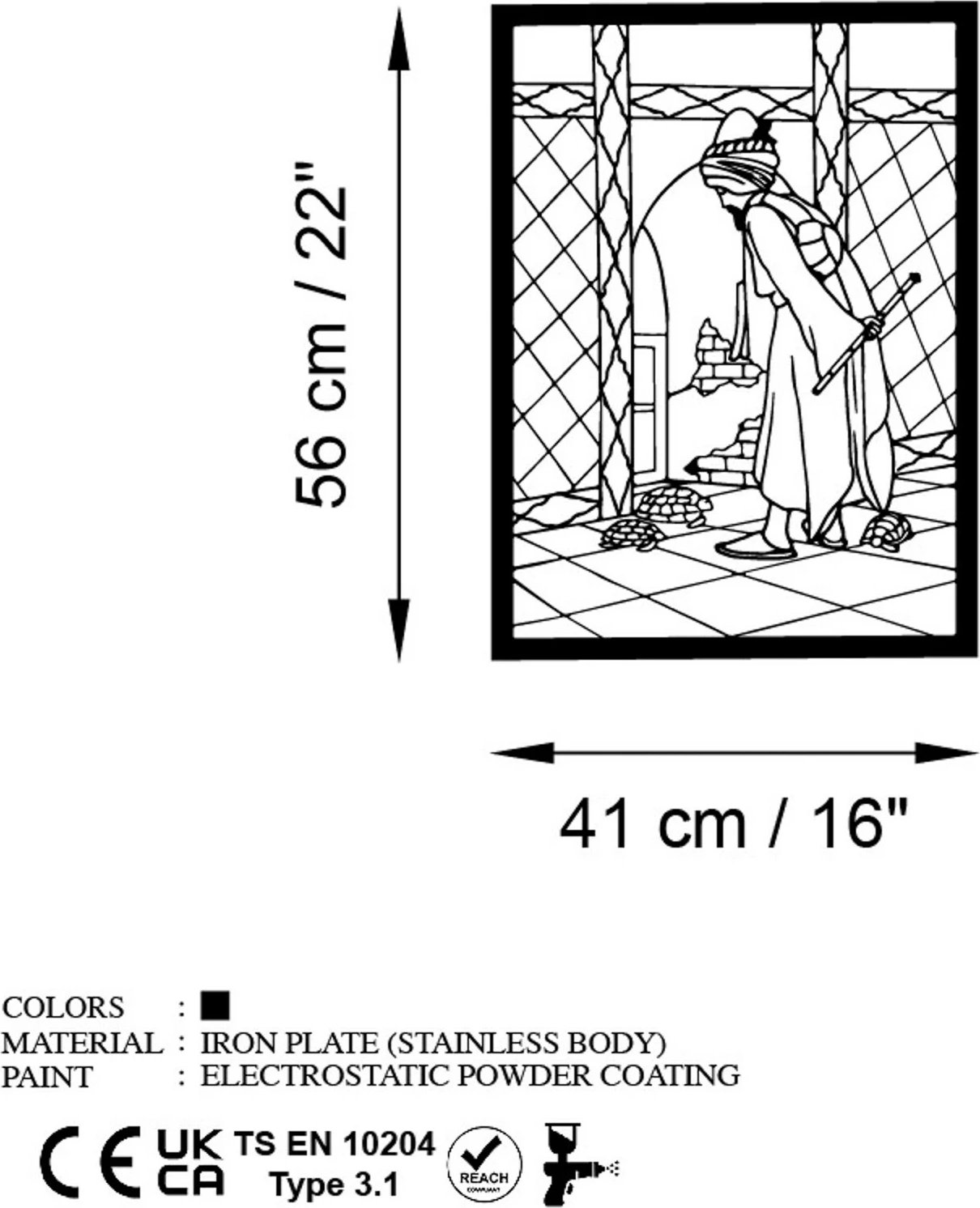 Aksesor dekorativ metalik për mur, Wallity, Osmanhamdı, ngjyrë e zezë, 41x56cm