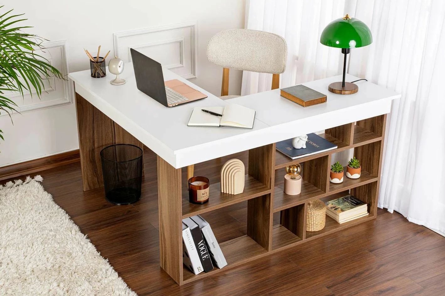 Tavolinë pune Nordure, Vesper, ngjyrë arre dhe e bardhë