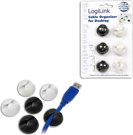 Mbajtëse për kabllo LogiLink, 6 copë, e zezë/ bardhë