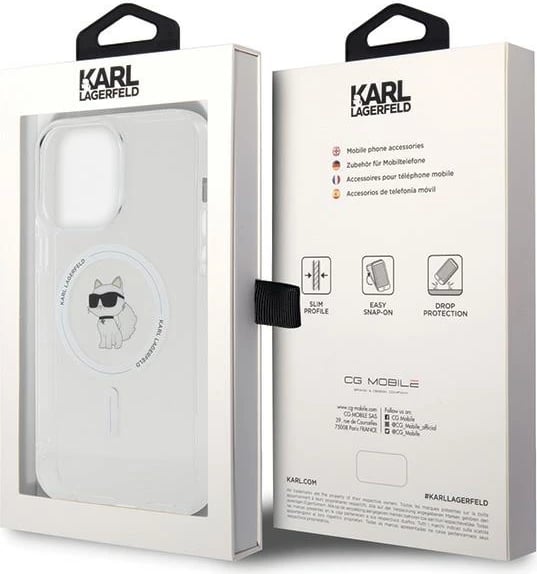 Mbështjellës Karl Lagerfeld IML Choupette MagSafe për iPhone 15 Pro Max, transparent
