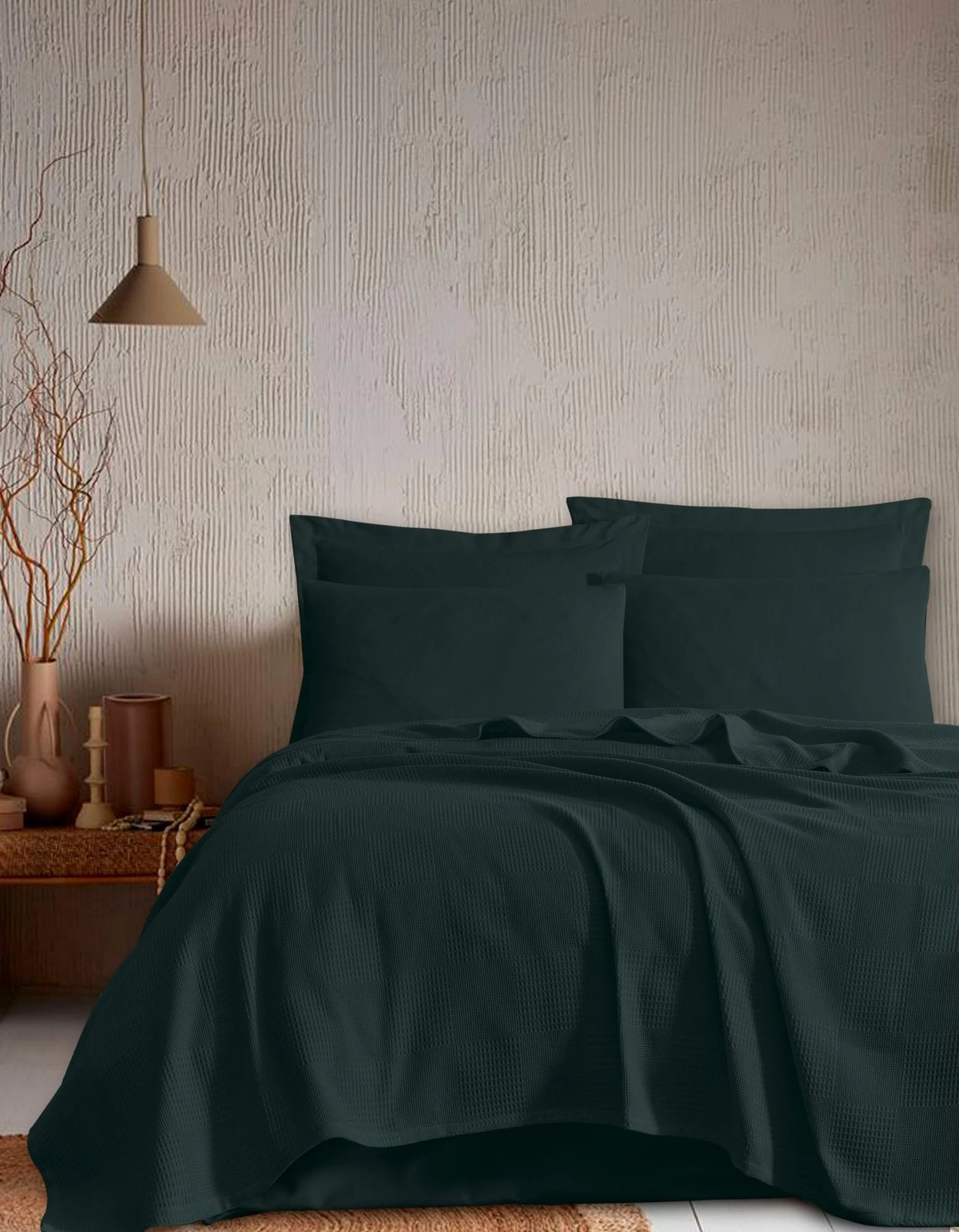 Batanije Double Pique, ngjyrë e gjelbër e errët, 200x230cm