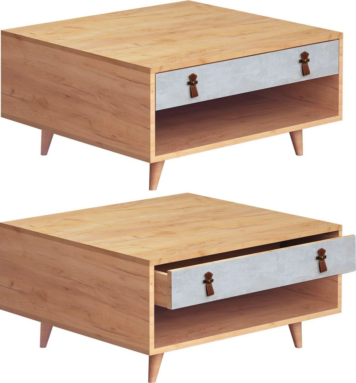 Tavolinë kafeje Hanah Home, Brida, ngjyrë lis dhe e bardhë, me 2 sirtarë