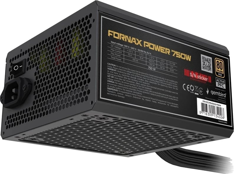 Kasë furnizimi Gembird Fornax Power CCC-PSUBRONZE-750W, 750W, 80 PLUS Bronze, e zezë