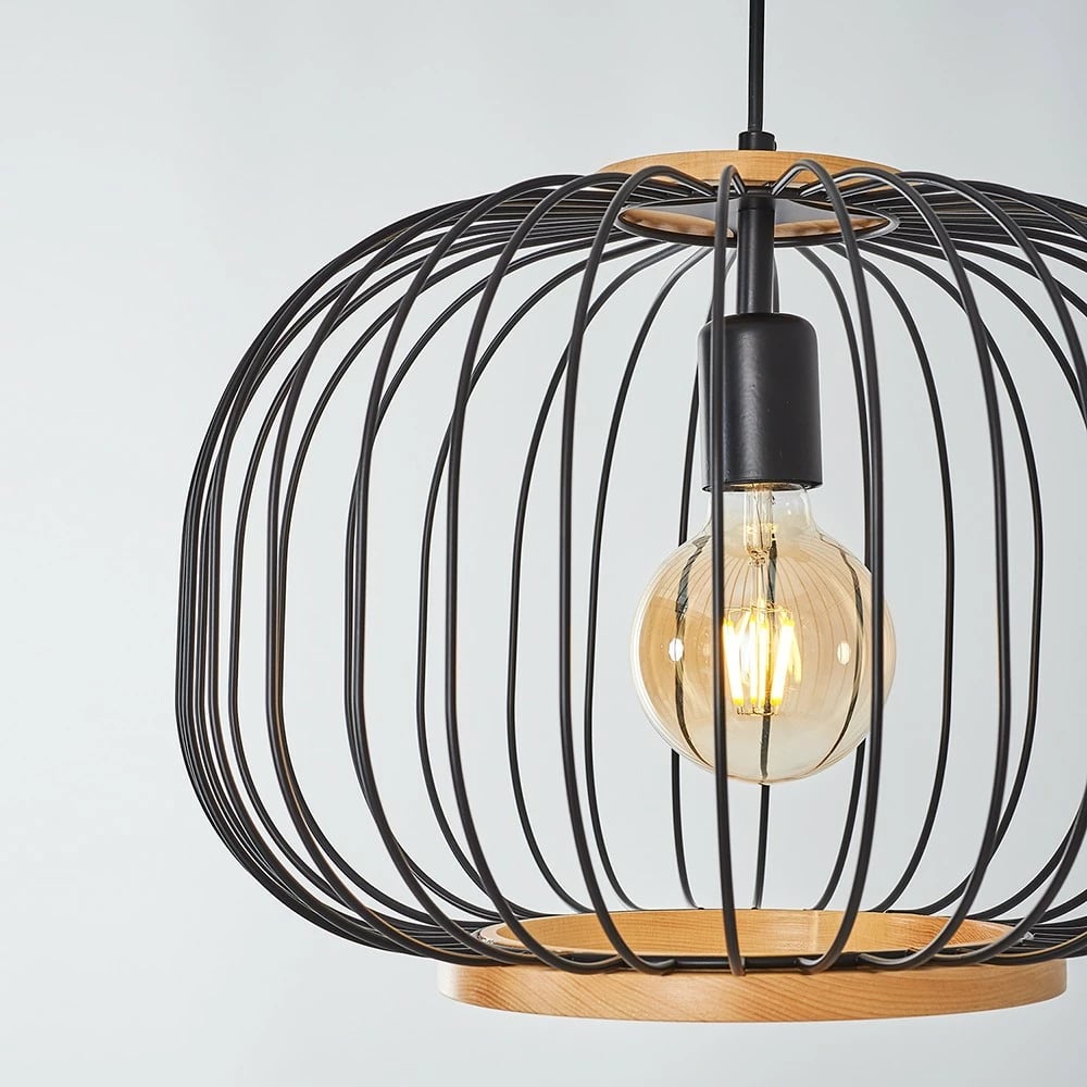 Llambë tavani Opviq, dru dhe metal, e zezë, L1277, 30x120cm