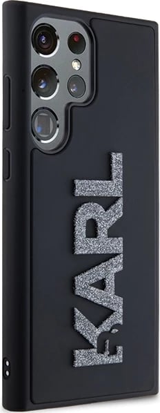 Mbështjellës Karl Lagerfeld 3D Rubber Glitter Logo për Samsung Galaxy S23 Ultra, i zi