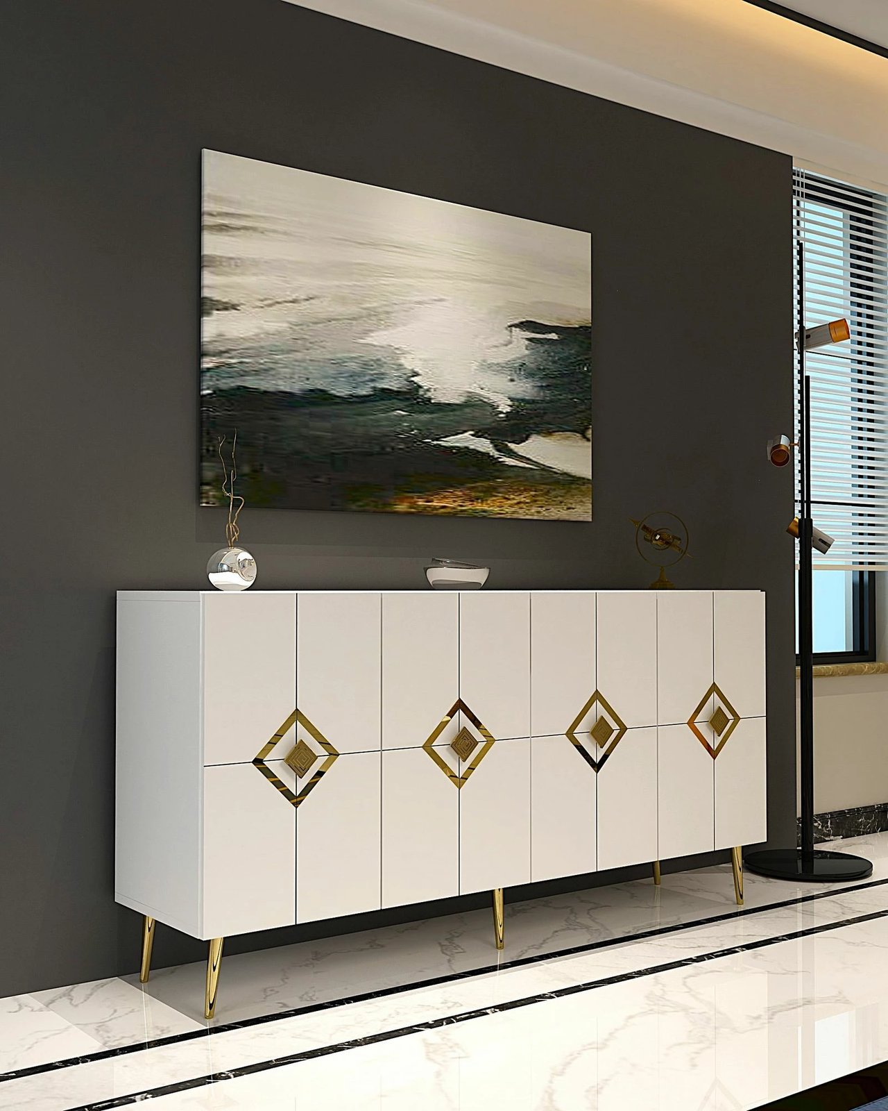 Konsolë Skye Decor, e bardhë dhe ari, KB150