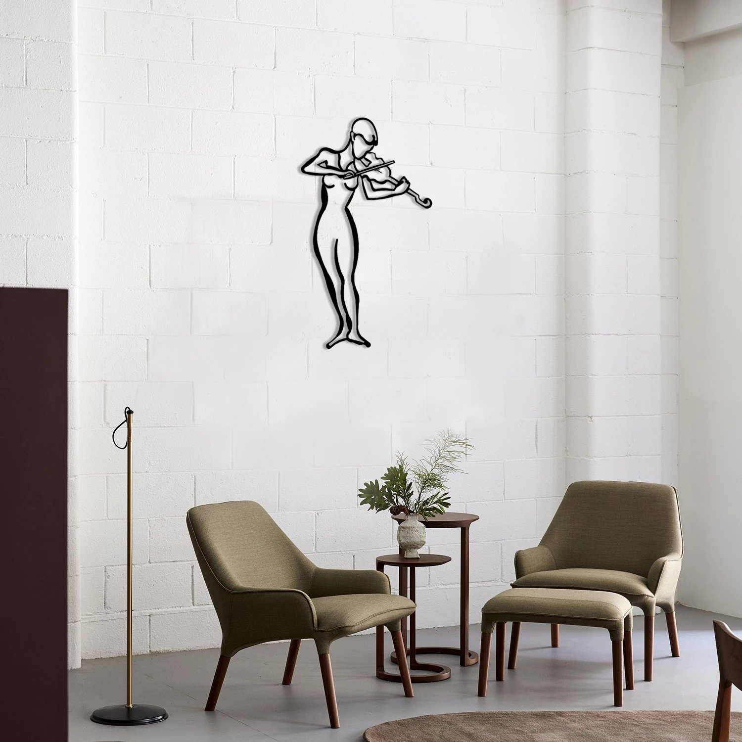 Aksesor dekorativ metalik për mur, violinist, Wallity, ngjyrë e zezë, 41x70cm