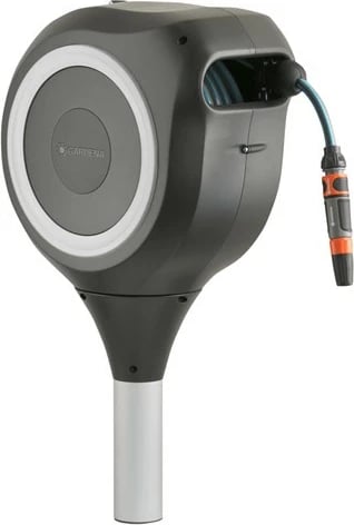 Kasetë automatike për zorrë uji Gardena RollUp M, 20m, 0-360°, e zezë/gri