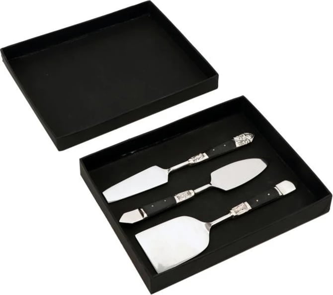 Set për servim djathi Royal, 3 copë, çelik, dorezë rrëshine e zezë, 17x5x1 cm