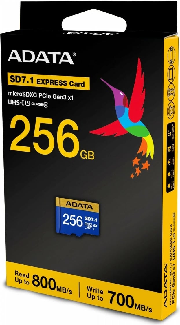Kartelë memorie microSDXC Adata Premier Extreme 256GB, SD7.1 Express, 800/700 MB/s, Kaltër
