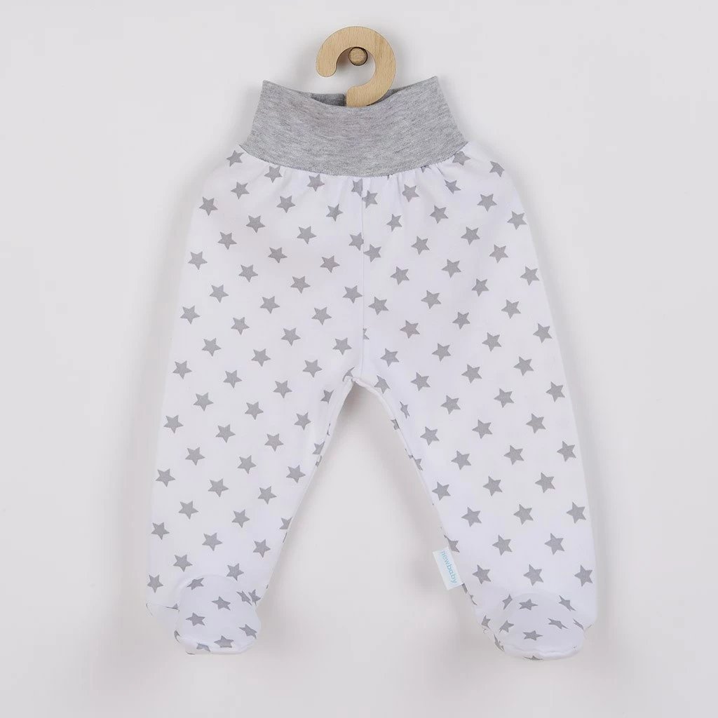 pantallona me këmbë bebe, New Baby, Classic II, pambuk 100%, përmasa 56 (0-3m), gri me yje