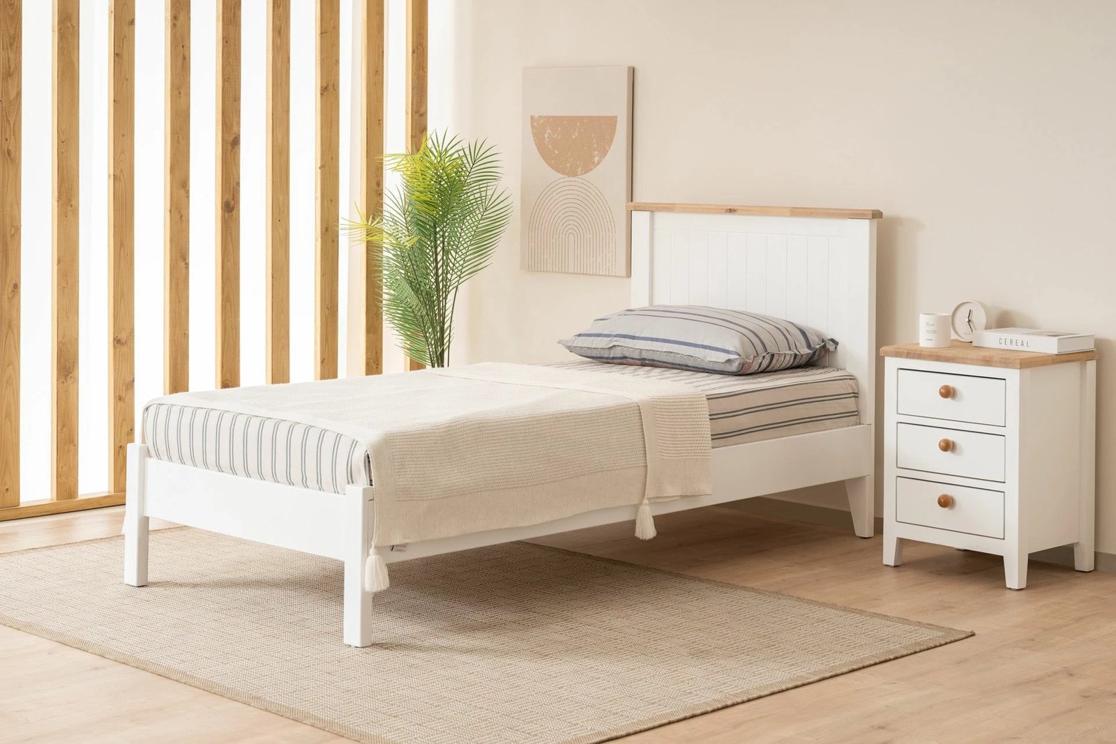 Kornizë krevati teke Blınk Modern Country, e bardhë dhe lis, 90x200cm