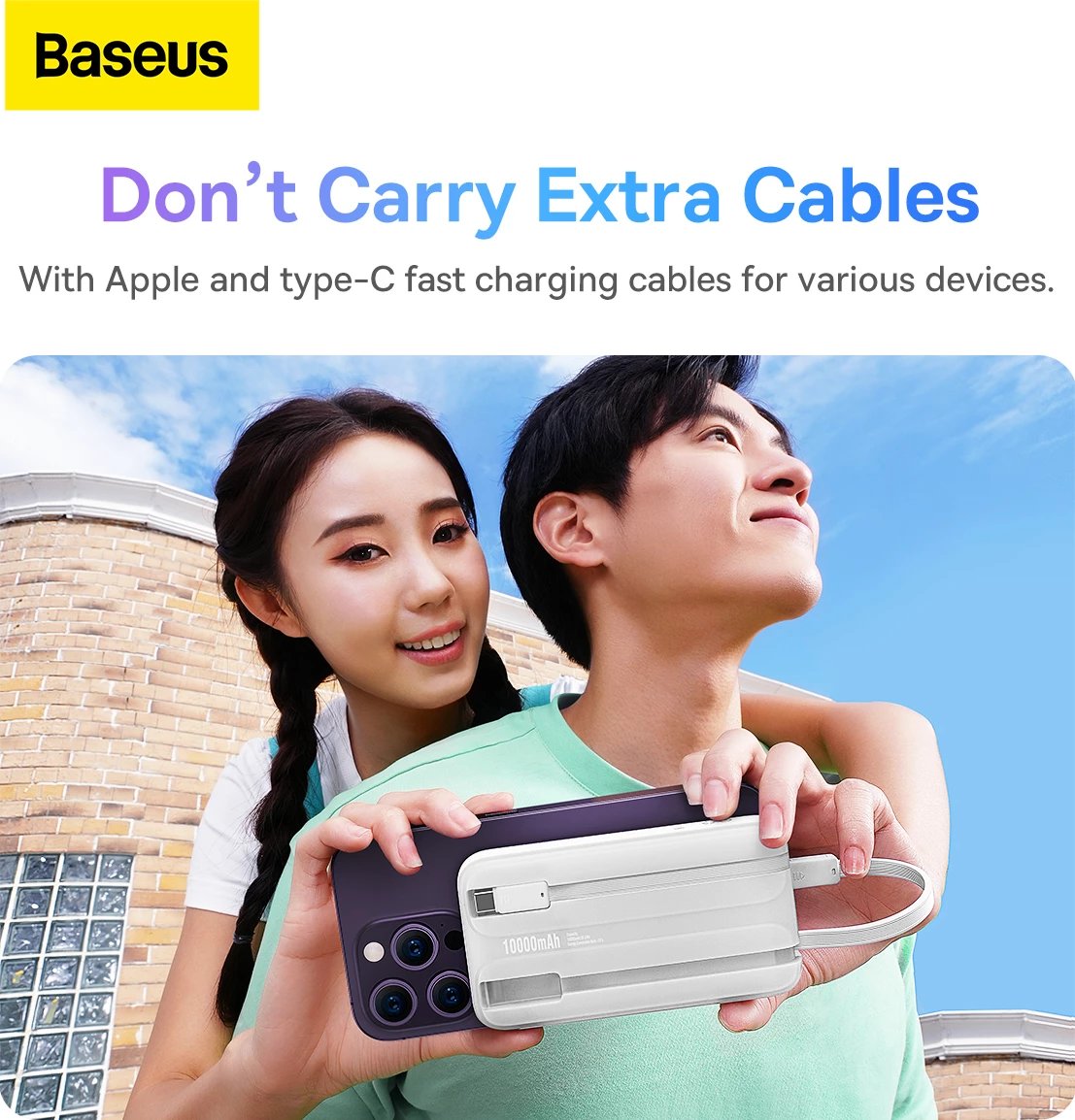 Powerbank Baseus Comet Series PPMD020002, 10000mAh, 22.5W, me ekran, me kabllo USB-C dhe Lightning, e bardhë