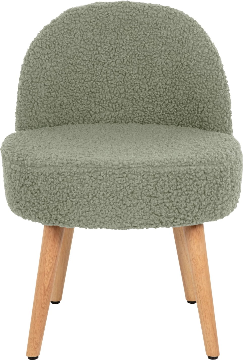 Karrige YASMINE FH8395.27 me mbështetëse të ulët, pëlhurë boucle ngjyrë fistik, këmbë druri, 47x46x64.5 cm.