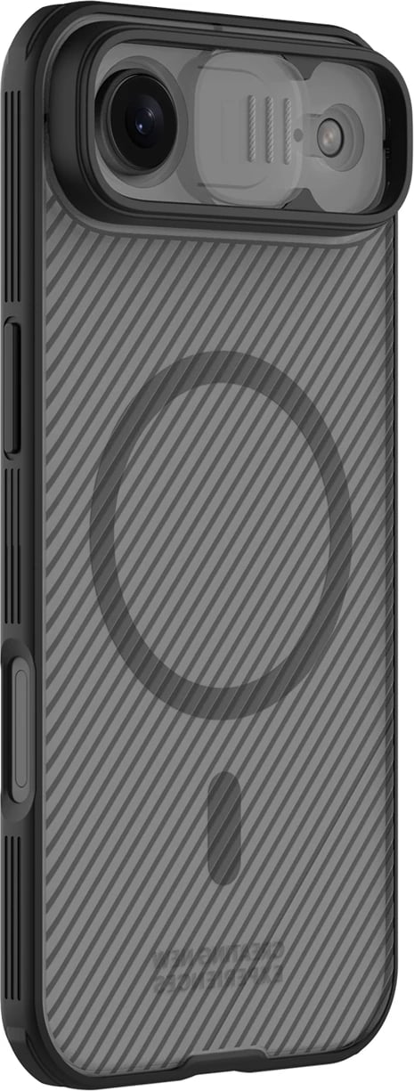 Mbështjellës Nillkin CamShield Pro për iPhone 17 Air, MagSafe, PC+TPU, gjysmë-transparent mat, e zezë transparente