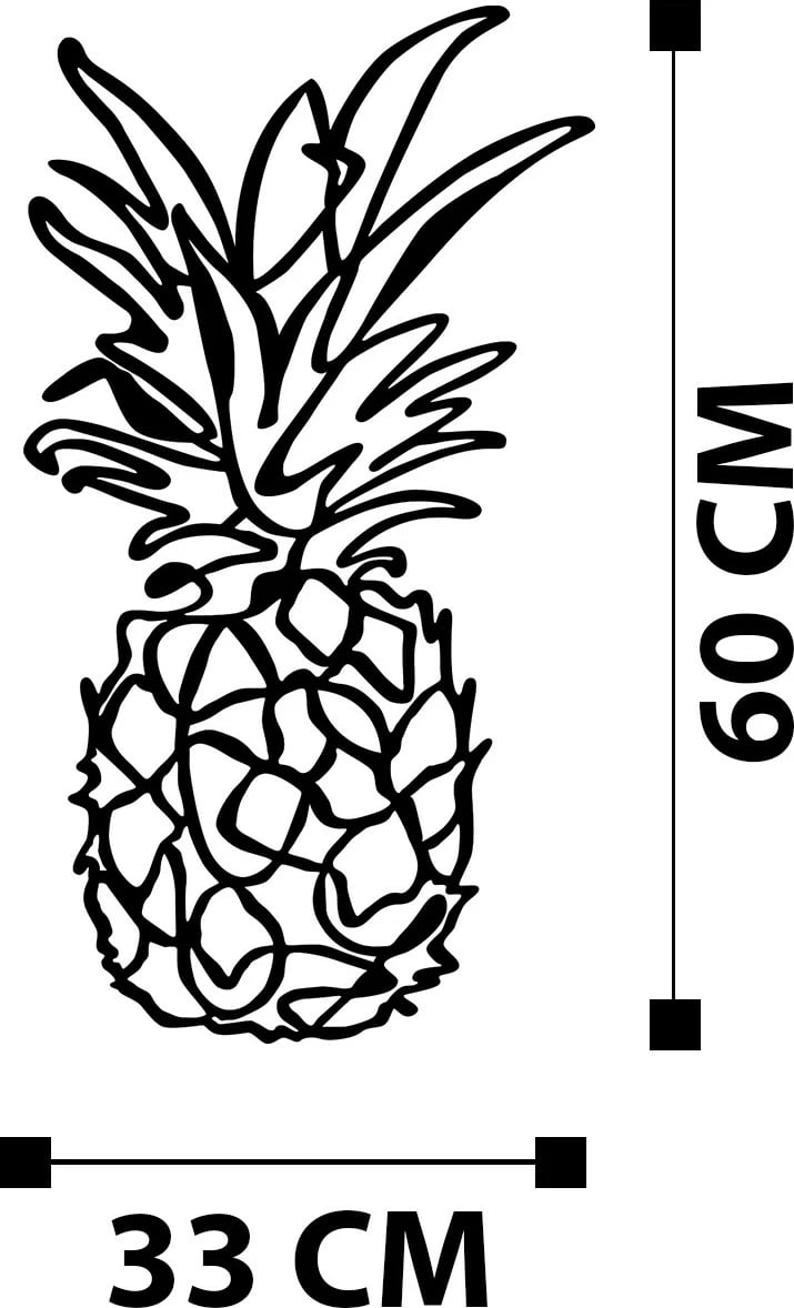 Aksesore dekorativ metalik për mur, Wallity, ananas, M120, ngjyrë e zezë, 33x60cm