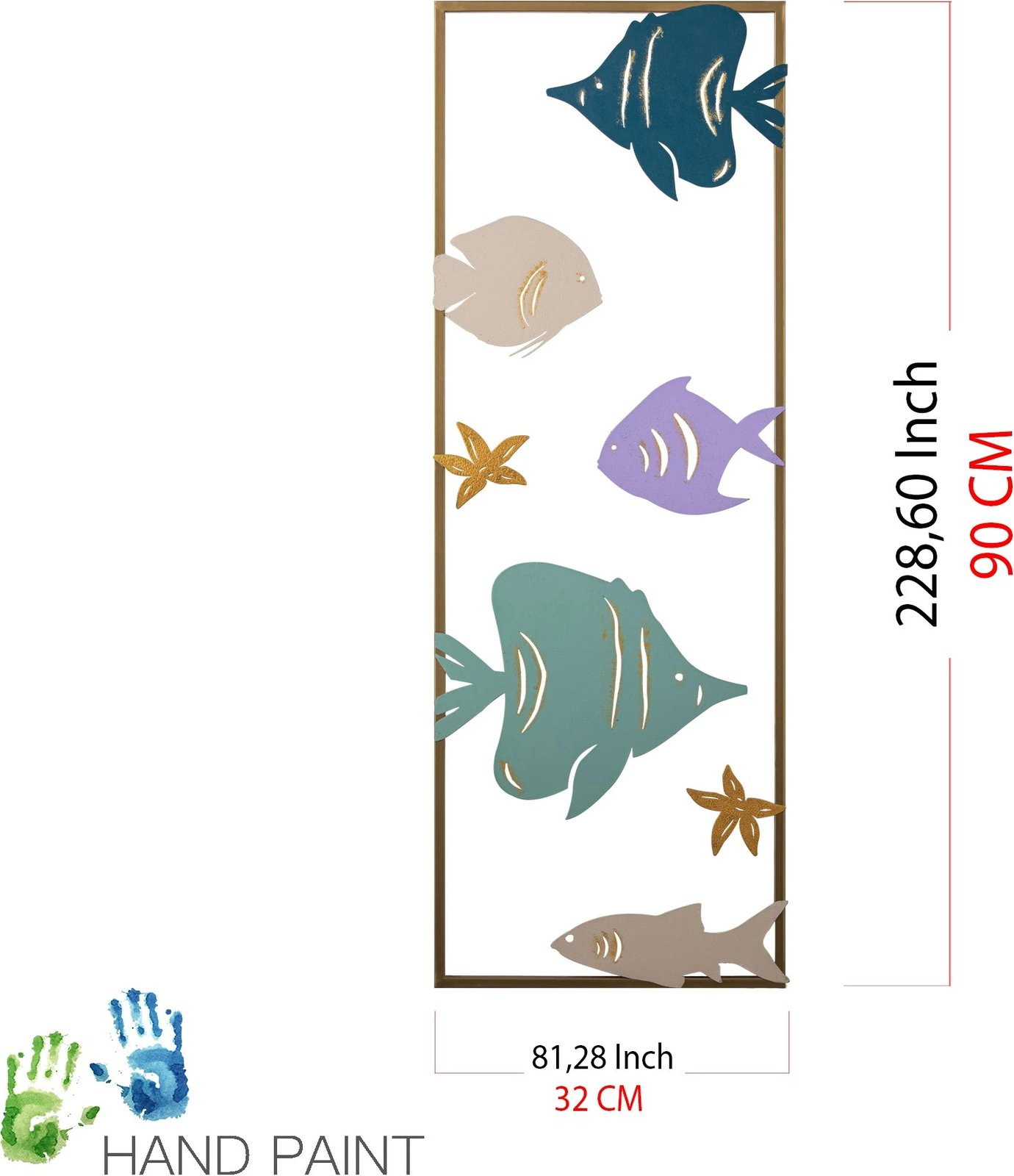 Aksesor dekorativ metalik Wallity, akuarium, shumëngjyrësh, 32x5x90cm