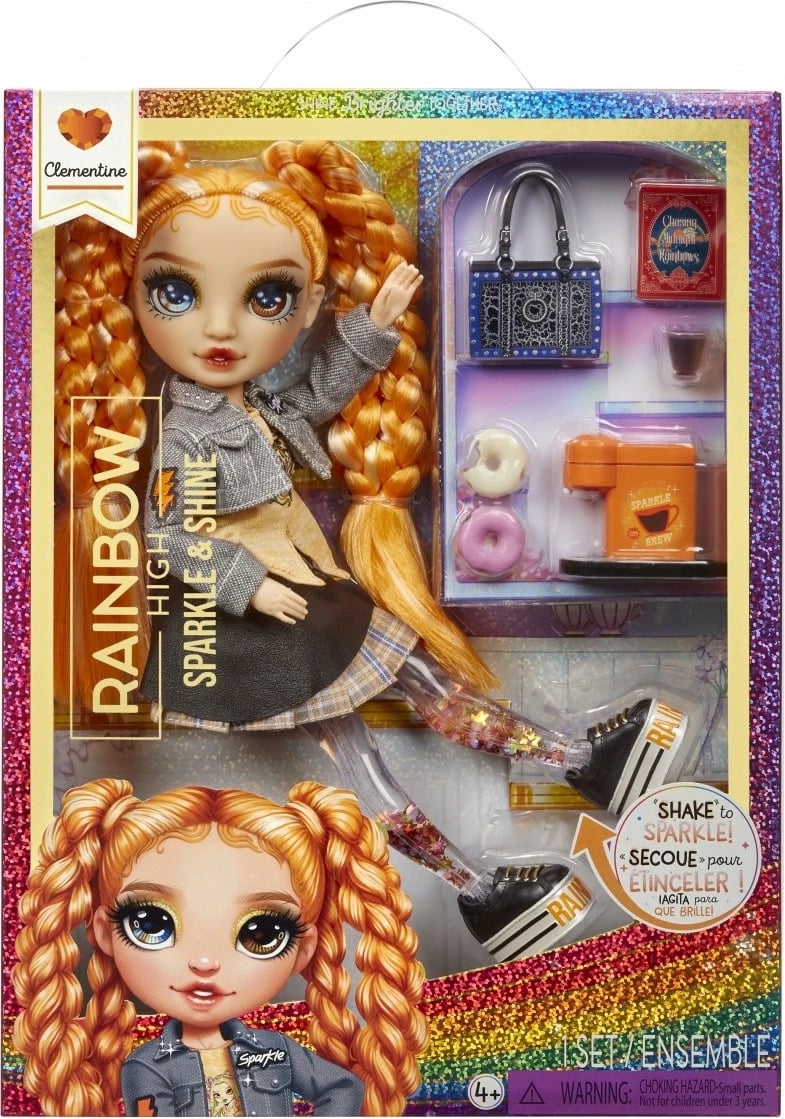 Kukull Rainbow High Sparkle & Shine Clementine, MGA, 11 inç, me aksesorë, portokalli