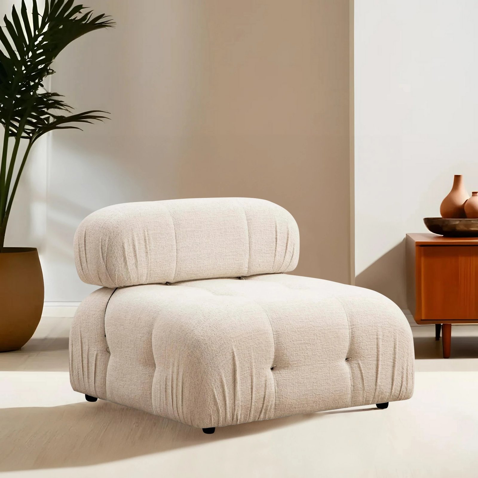 Karrige një vendëshe Bubble O1, stof krem bouclette