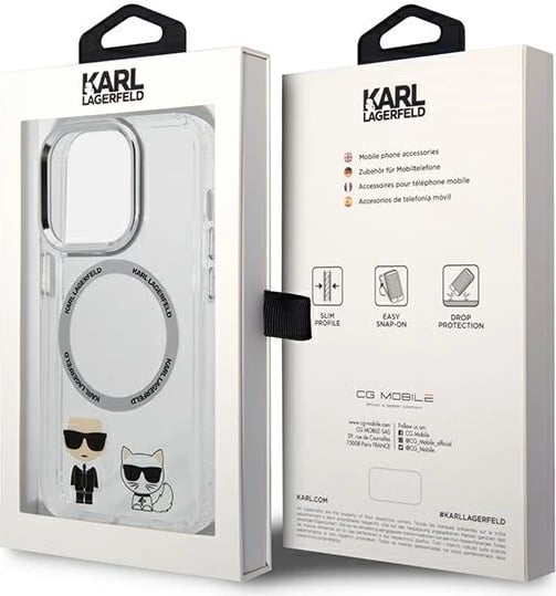 Mbështjellës Karl Lagerfeld Karl & Choupette Aluminum Magsafe për iPhone 14 Pro Max 6.7", Transparent