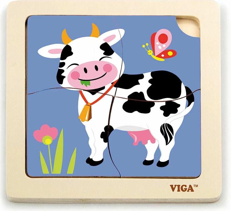 Puzël druri, Viga, 4 pjesë lopë, 150x150 mm, 18+ muaj, shumëngjyrëshe