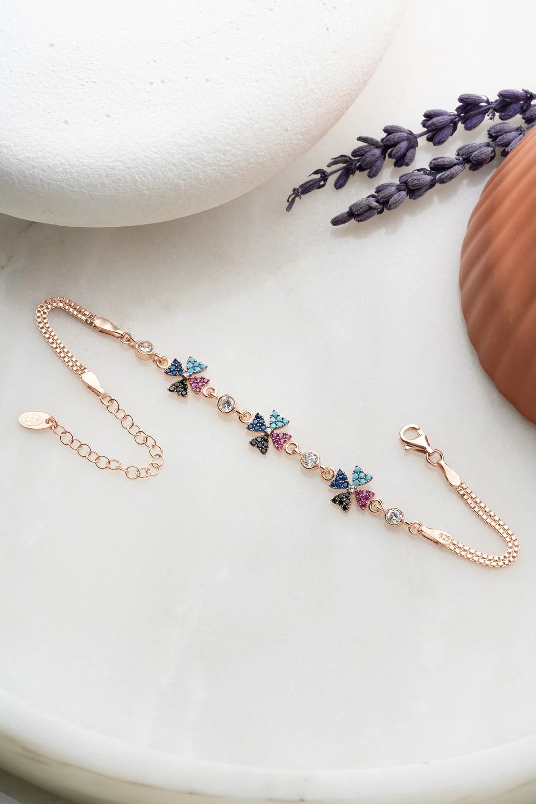 Byzylyk argjendi Jumeon, NRZ99355, ngjyrë rozë e artë, fuchsia, kaltër e errët, kaltër