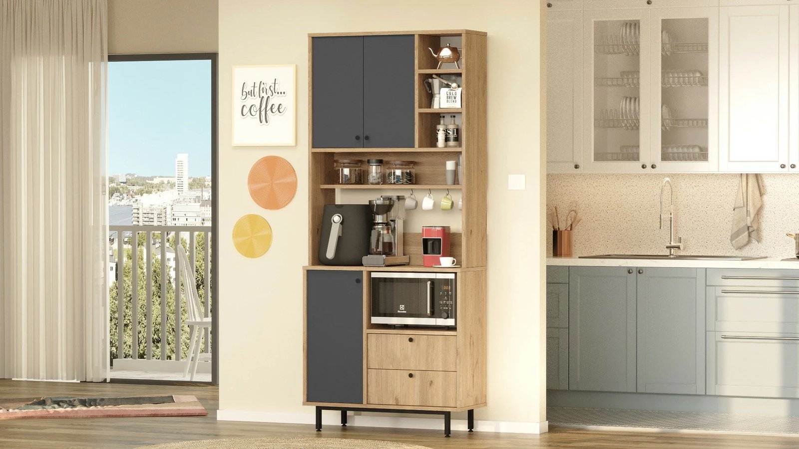 Dollap multifunksional Hanah Home, RE6-SA, ngjyrë lis dhe antracit